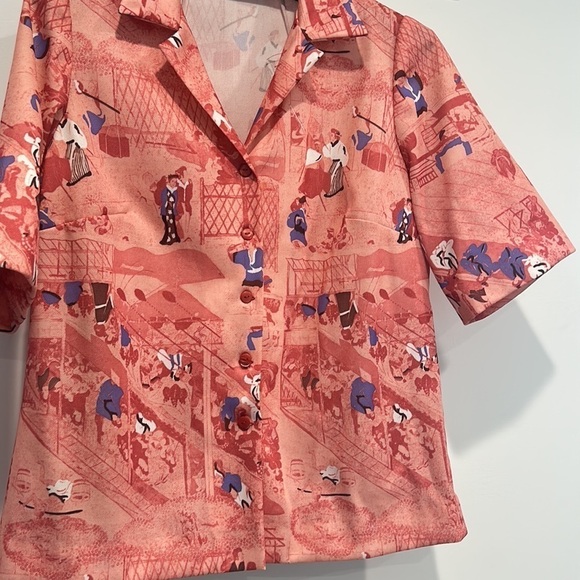 Vintage 1960s handmade short sleeve button down shirt pink print Japan large - Picture 6 of 6